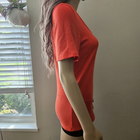 J crew red scoop neck top stretch short sleeves tee blouse - Picture 4 of 12